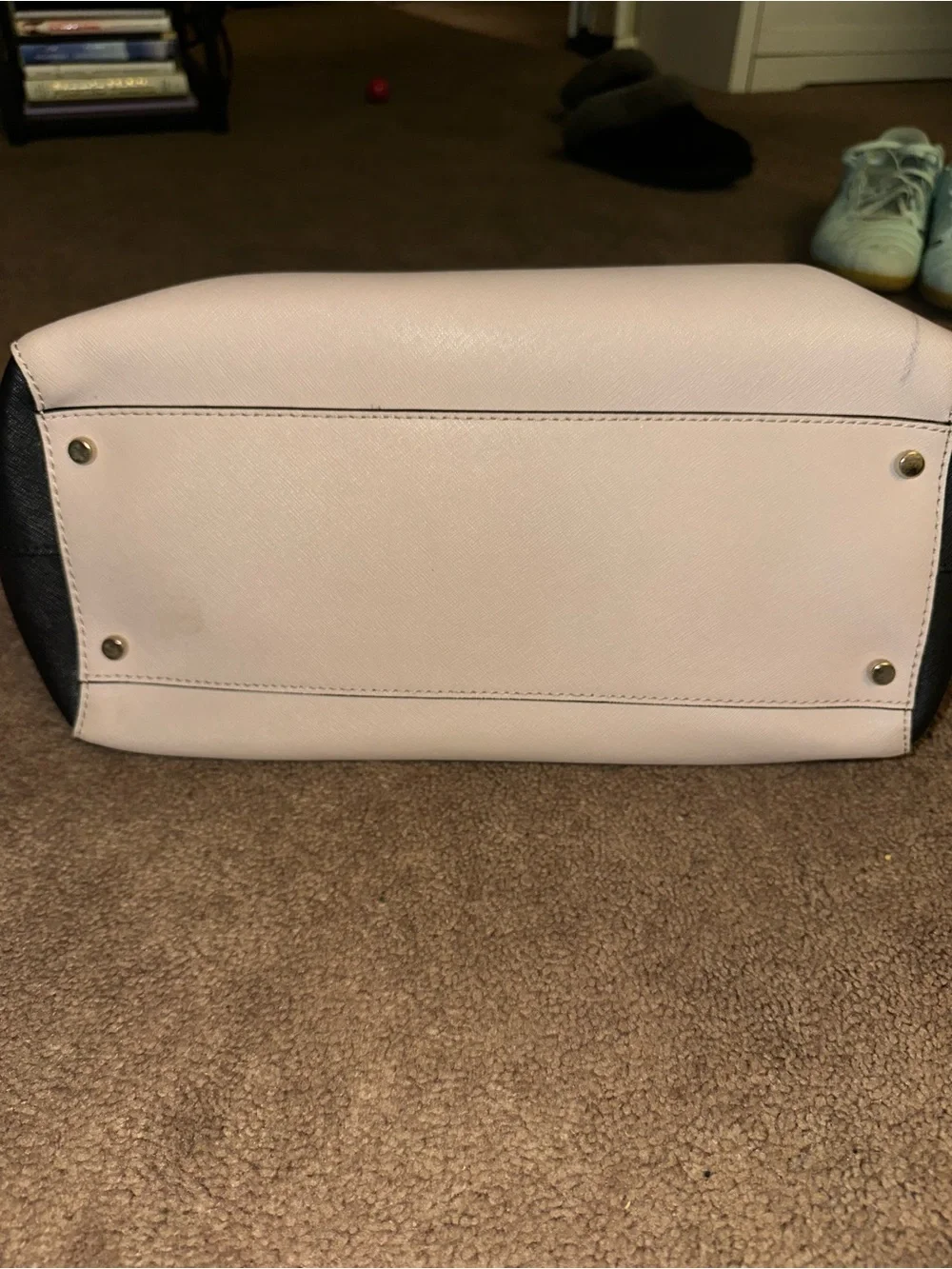 kate spade Beige and Black Satchel with Gold Logo Plate